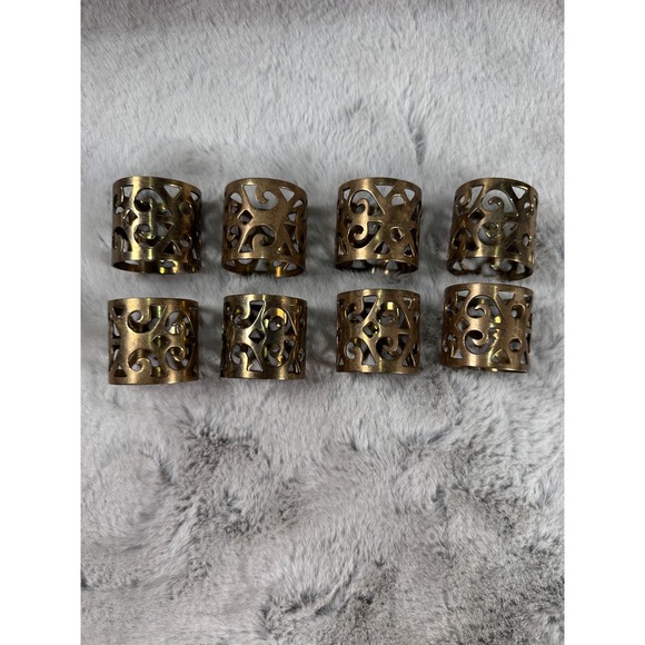 Unbranded Other - Vtg Brass Napkin Rings Scroll Cutout Set of 8 Boho Brass Tone Vintage Style